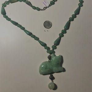 Whismical Jade Color Green Adventurine Cat Necklac